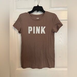 PINK Women's Brown Tee Size XS